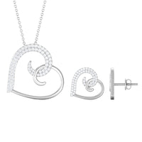 Modern Heart Necklace and Earrings Set with Certified Moissanite