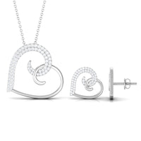 Modern Heart Necklace and Earrings Set with Certified Moissanite