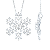Silver chain necklace with cubic zirconia snowflake pendant from Rosec Jewels, showcasing sparkling gemstone detail.