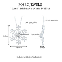 Silver chain necklace with a cubic zirconia snowflake pendant from Rosec Jewels, showcasing a sparkling winter-inspired design.