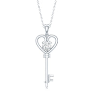 Certified Moissanite Heart and Key Pendant Necklace