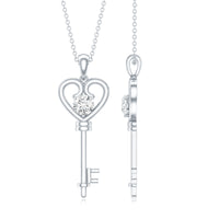 Certified Moissanite Heart and Key Pendant Necklace