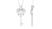 Vintage Inspired Heart Shape Moissanite Key Necklace for Women