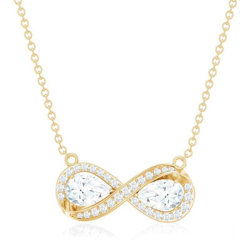 Pear-shaped moissanite infinity pendant necklace for women by Rosec Jewels, featuring a sparkling certified moissanite gemstone.