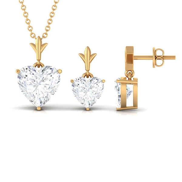 Certified 5 Carat Moissanite heart jewelry set for women featuring a necklace and earrings by Rosec Jewels.