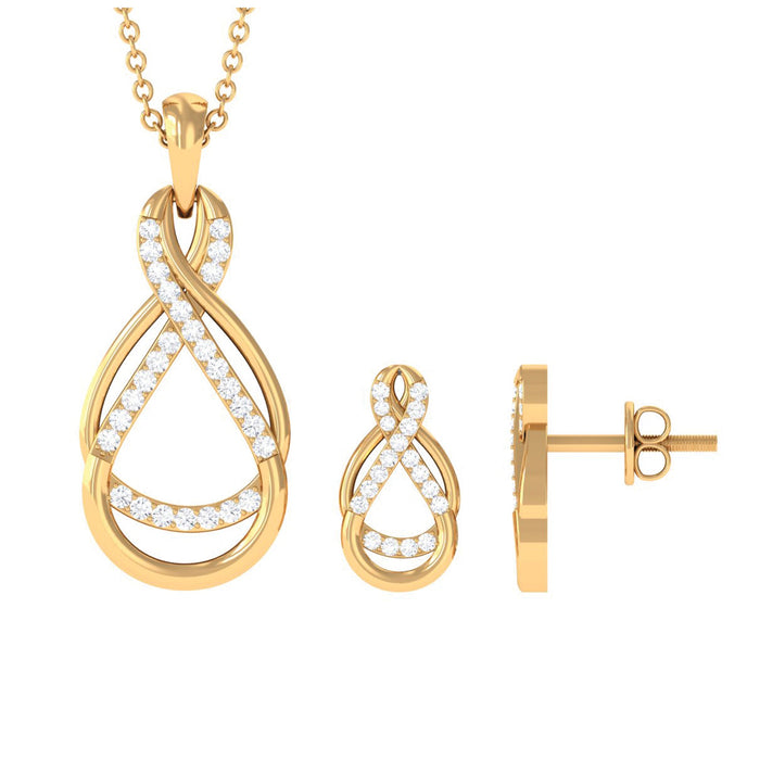 Certified Moissanite infinity pendant and earrings jewelry set by Rosec Jewels, featuring sparkling moissanite stones and elegant design.
