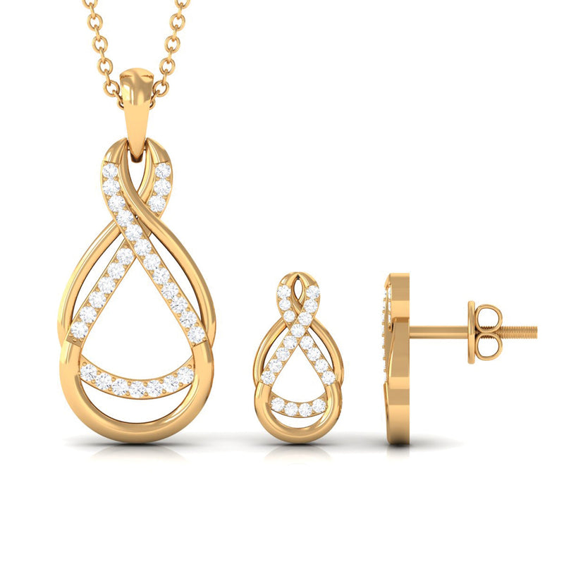 Rosec Jewels Certified Moissanite infinity pendant and earrings jewelry set featuring sparkling moissanite stones on a elegant design.