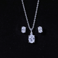 Oval Cut Cubic Zirconia Solitaire Necklace and Earrings in Silver