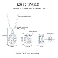 Oval Cut Cubic Zirconia Solitaire Necklace and Earrings in Silver