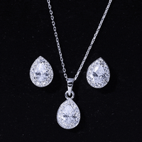 Certified CZ Diamond Teardrop Necklace and Earrings Set for Women