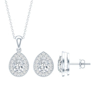 Certified CZ Diamond Teardrop Necklace and Earrings Set for Women