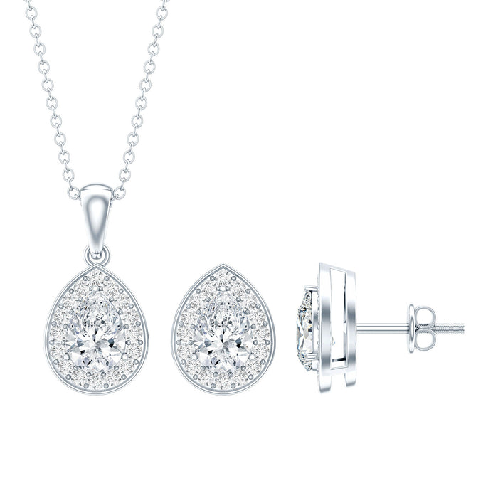 Rosec Jewels certified CZ diamond teardrop necklace and earrings jewelry set for women, featuring sparkling teardrop designs.