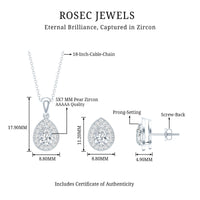 Certified CZ Diamond Teardrop Necklace and Earrings Set for Women