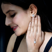 Certified CZ Diamond Teardrop Necklace and Earrings Set for Women