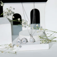 Certified CZ Diamond Teardrop Necklace and Earrings Set for Women
