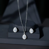 Certified CZ Diamond Teardrop Necklace and Earrings Set for Women