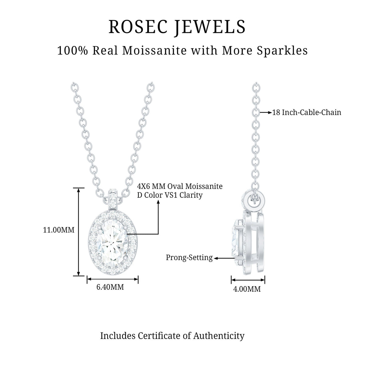 4X6 MM Oval Moissanite Bridal Pendant Necklace