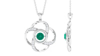 Emerald Floral Pendant Necklace with Diamond
