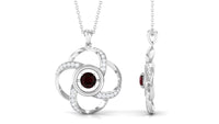 5 MM Natural Garnet Flower Pendant with Diamond