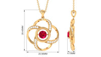 Modern Flower Pendant with Round Created Ruby and Diamond