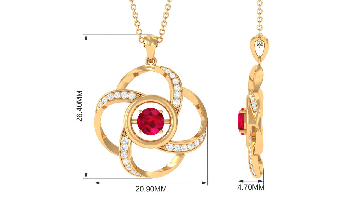 Modern Flower Pendant with Round Created Ruby and Diamond