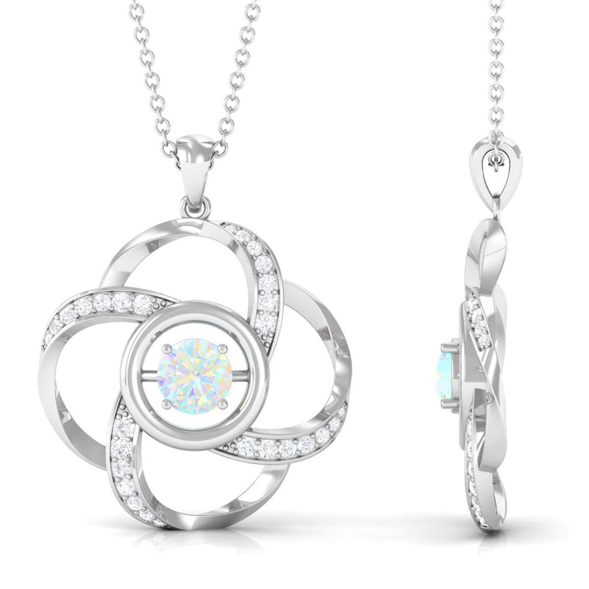 Natural Ethiopian Opal Floral Pendant Necklace with Diamond