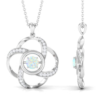 Natural Ethiopian Opal Floral Pendant Necklace with Diamond