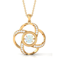 Natural Ethiopian Opal Floral Pendant Necklace with Diamond