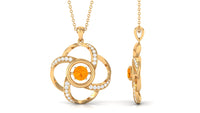 Round Fire Opal Flower Necklace with and Diamond