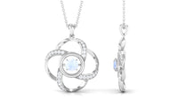 Modern Flower Pendant with Round Moonstone and Diamond