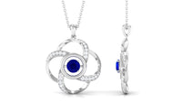 Modern Flower Pendant with Round Created Blue Sapphire and Diamond