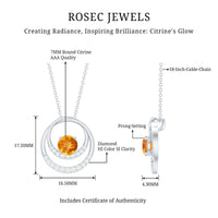 Natural 1.2 Carat Citrine Circle in Circle Necklace with Diamond