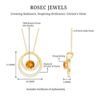 Natural 1.2 Carat Citrine Circle in Circle Necklace with Diamond