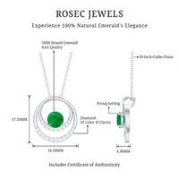 Natural Half Carat Emerald Double Circle Necklace with Diamond