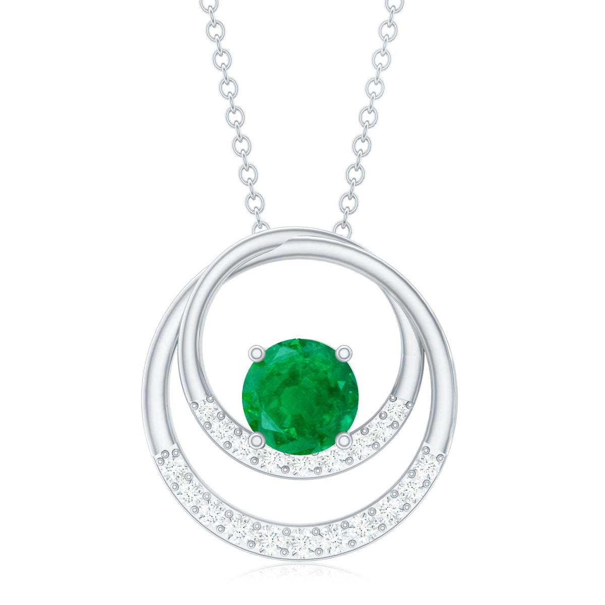 Natural Half Carat Emerald Double Circle Necklace with Diamond