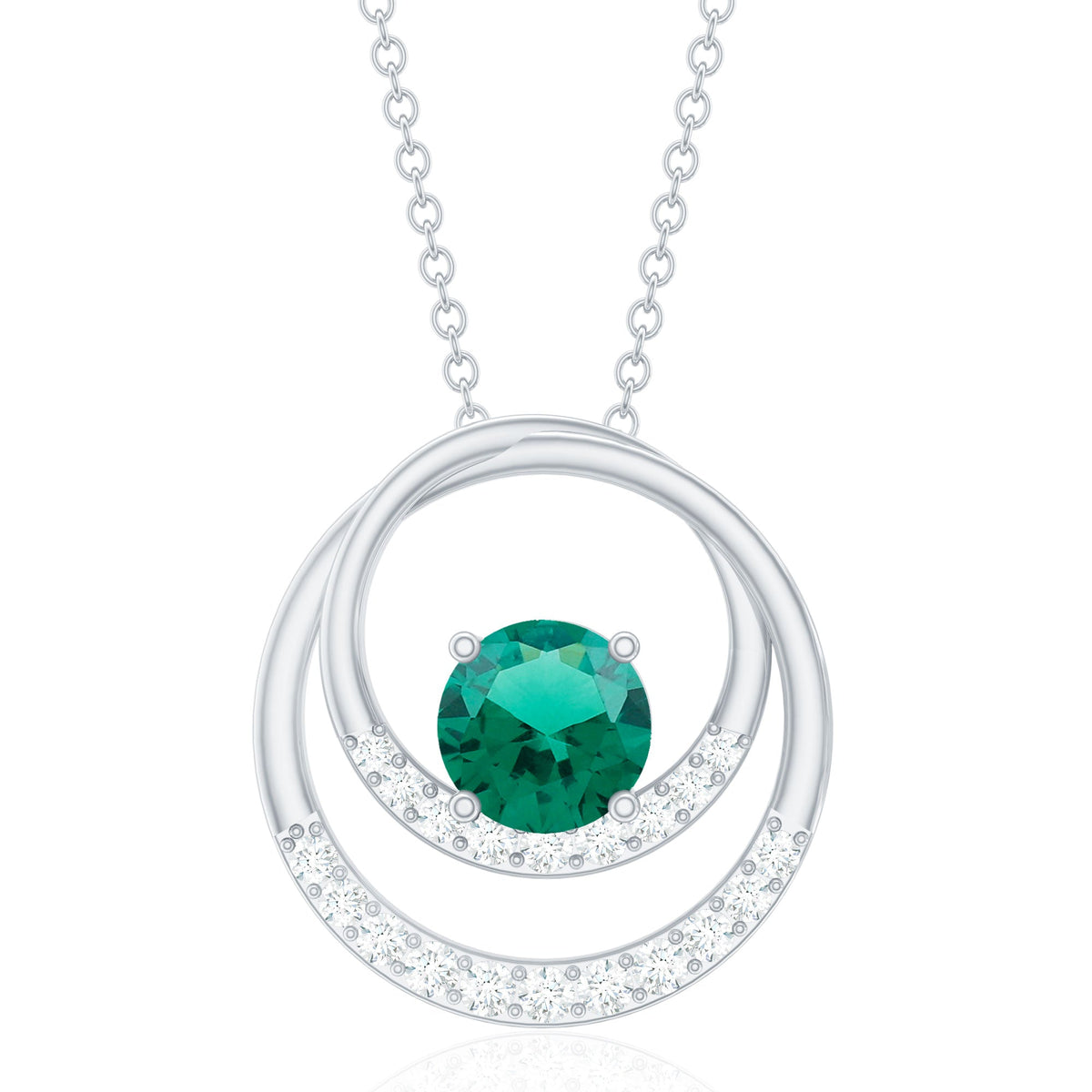 0.8 Carat Lab Created Emerald and Diamond Interlocking Circle Pendant