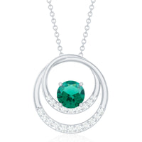 0.8 Carat Lab Created Emerald and Diamond Interlocking Circle Pendant