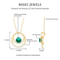 0.8 Carat Lab Created Emerald and Diamond Interlocking Circle Pendant