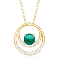 0.8 Carat Lab Created Emerald and Diamond Interlocking Circle Pendant