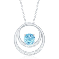 Natural Aquamarine Eternity Circle in Circle Necklace with Diamond