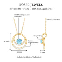 Natural Aquamarine Eternity Circle in Circle Necklace with Diamond