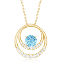Natural Aquamarine Eternity Circle in Circle Necklace with Diamond