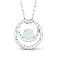 Natural Ethiopian Opal Double Circle Pendant Necklace with Diamond