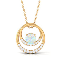 Natural Ethiopian Opal Double Circle Pendant Necklace with Diamond