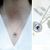 Lab Grown Blue Sapphire and Moissanite Promise Necklace