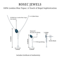 Minimal Dangle Necklace Earrings Set with London Blue Topaz and Diamond