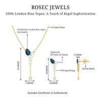 Minimal Dangle Necklace Earrings Set with London Blue Topaz and Diamond