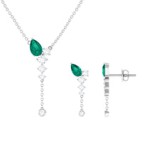 Natural Emerald Y Necklace and Earrings Set with Diamond