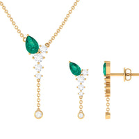 Natural Emerald Y Necklace and Earrings Set with Diamond
