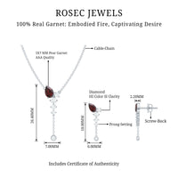Pear Shape Garnet Dangle Necklace Earrings Set with Diamond